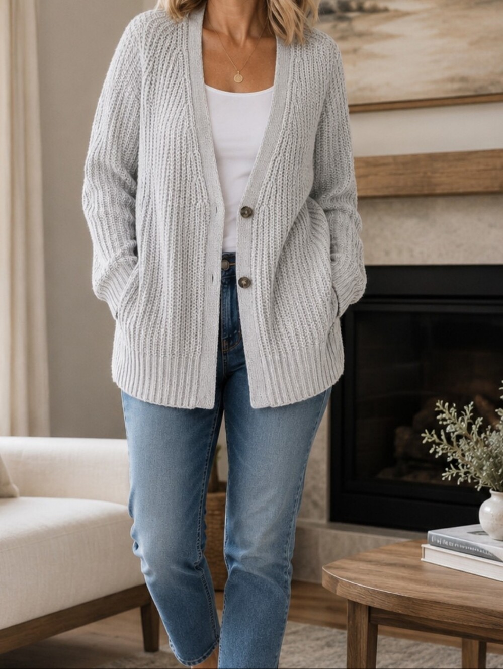 Banana Republic Light Grey Ribbed V-Neck Cardigan